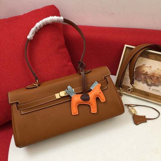 BOLSO DE HOMBRO HM 35 MARRÓN TOGO HIERRO DORADO