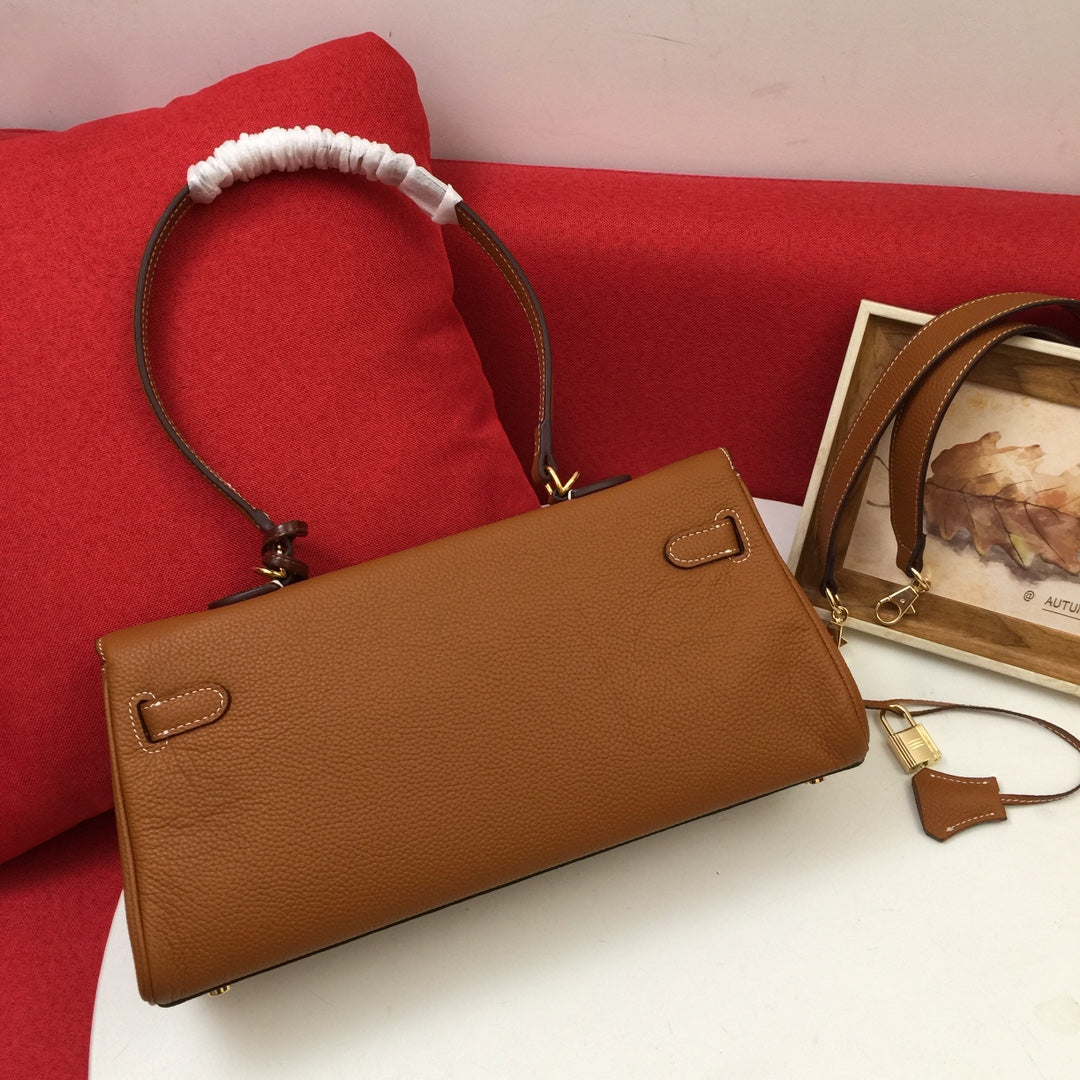BOLSO DE HOMBRO HM 35 MARRÓN TOGO HIERRO DORADO