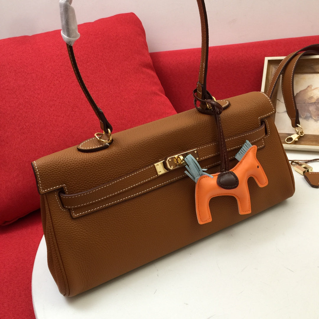 BOLSO DE HOMBRO HM 35 MARRÓN TOGO HIERRO DORADO