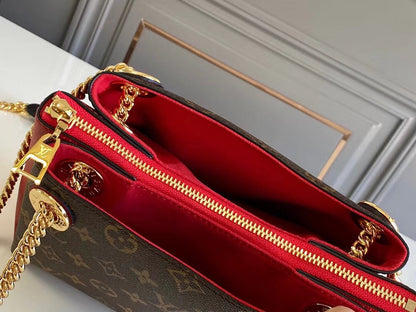 Bolso de hombro Surene BB de 24 cm con cadena y lona monograma de piel de becerro roja
