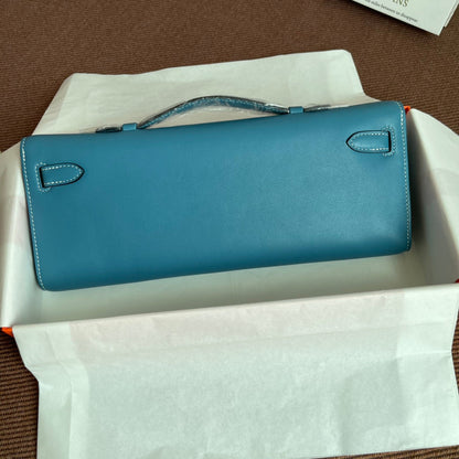 HM Kelly Cut 31cm Cuero Swift Azul Claro Ghw