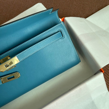 HM Kelly Cut 31cm Cuero Swift Azul Claro Ghw