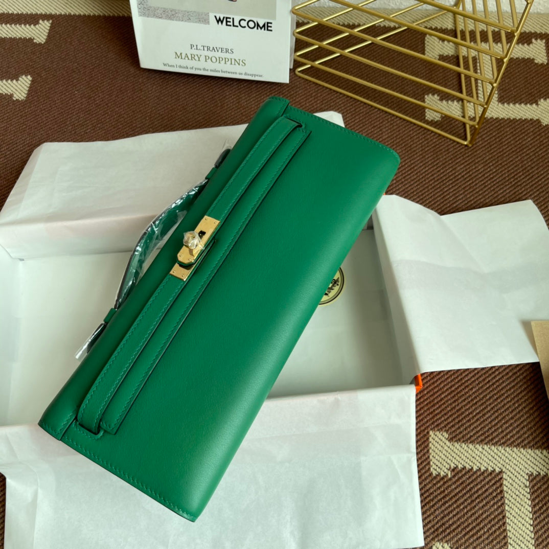 HM Kelly Cut 31cm Cuero Swift Verde Ghw