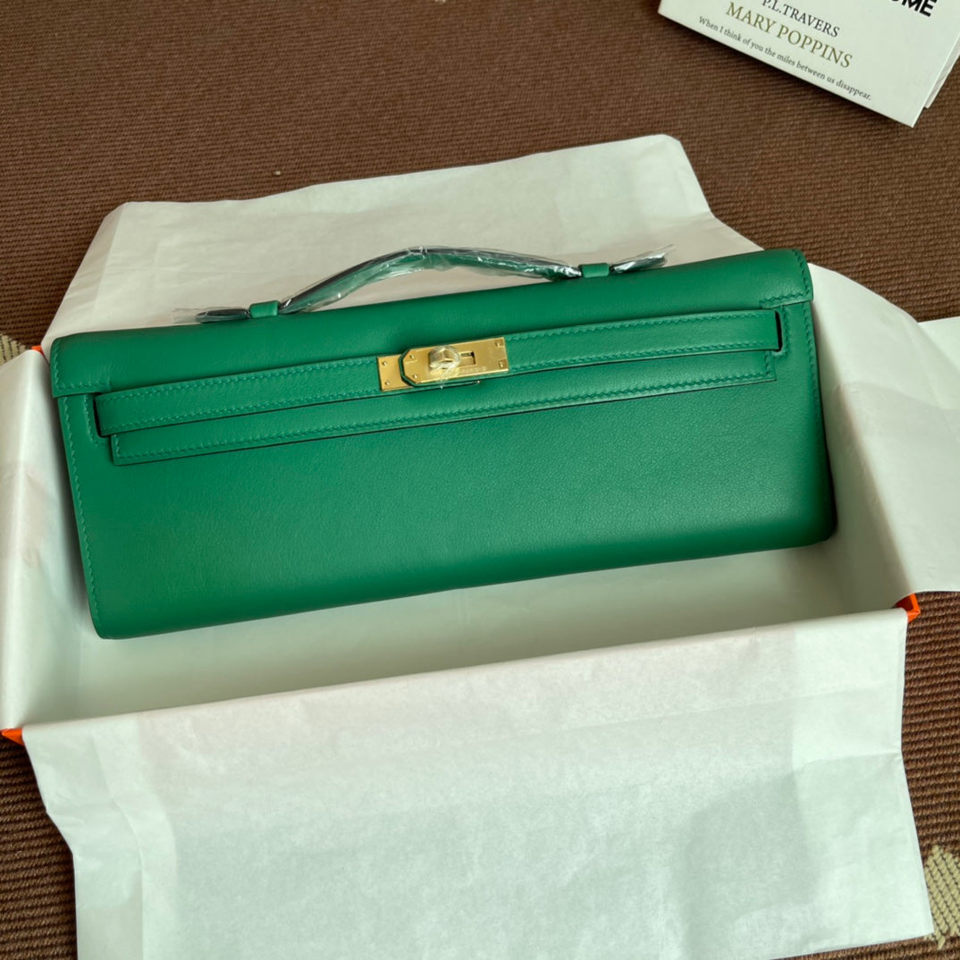 HM Kelly Cut 31cm Cuero Swift Verde Ghw