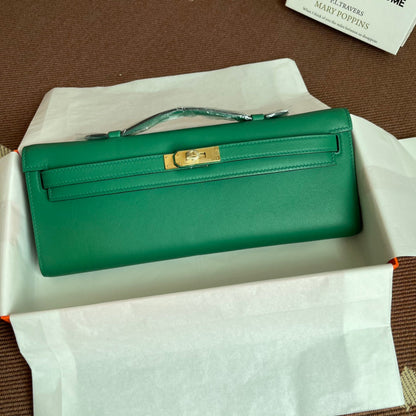 HM Kelly Cut 31cm Cuero Swift Verde Ghw
