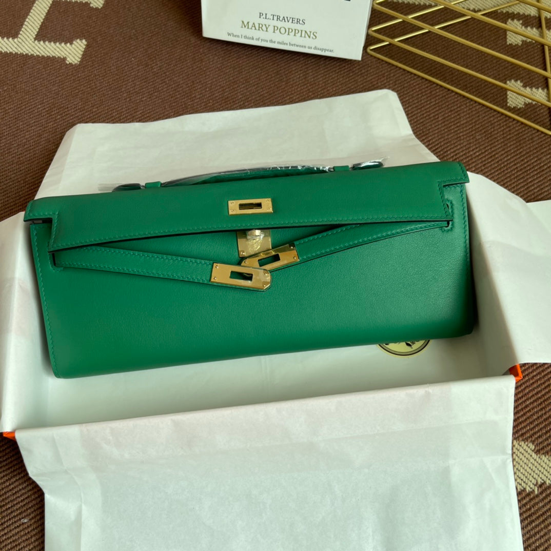 HM Kelly Cut 31cm Cuero Swift Verde Ghw