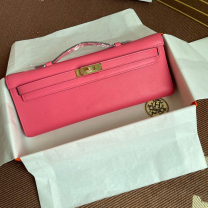 HM Kelly Cut 31cm Rosa Swift Cuero Ghw