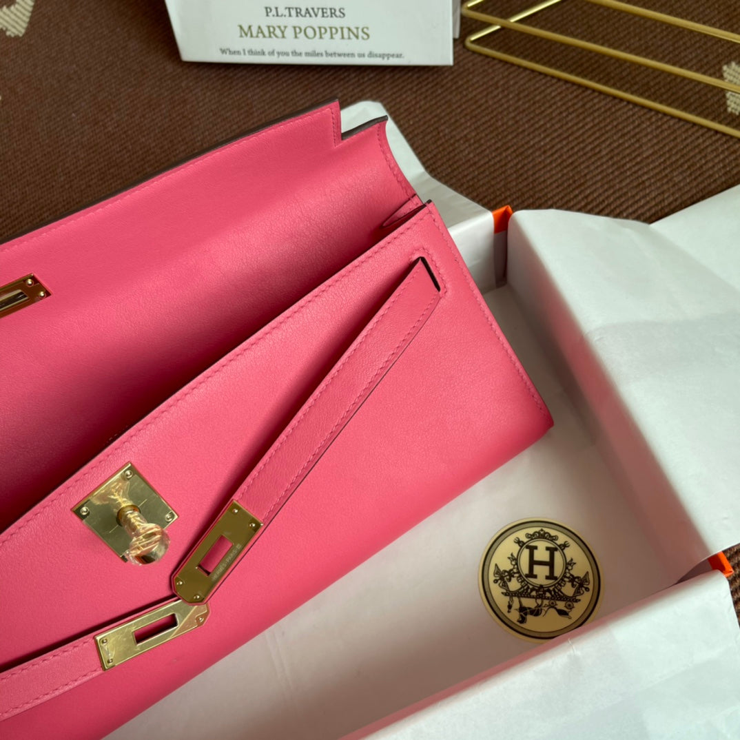 HM Kelly Cut 31cm Rosa Swift Cuero Ghw