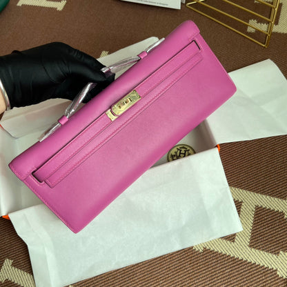 HM Kelly Cut 31cm Fucsia Swift Leather Ghw