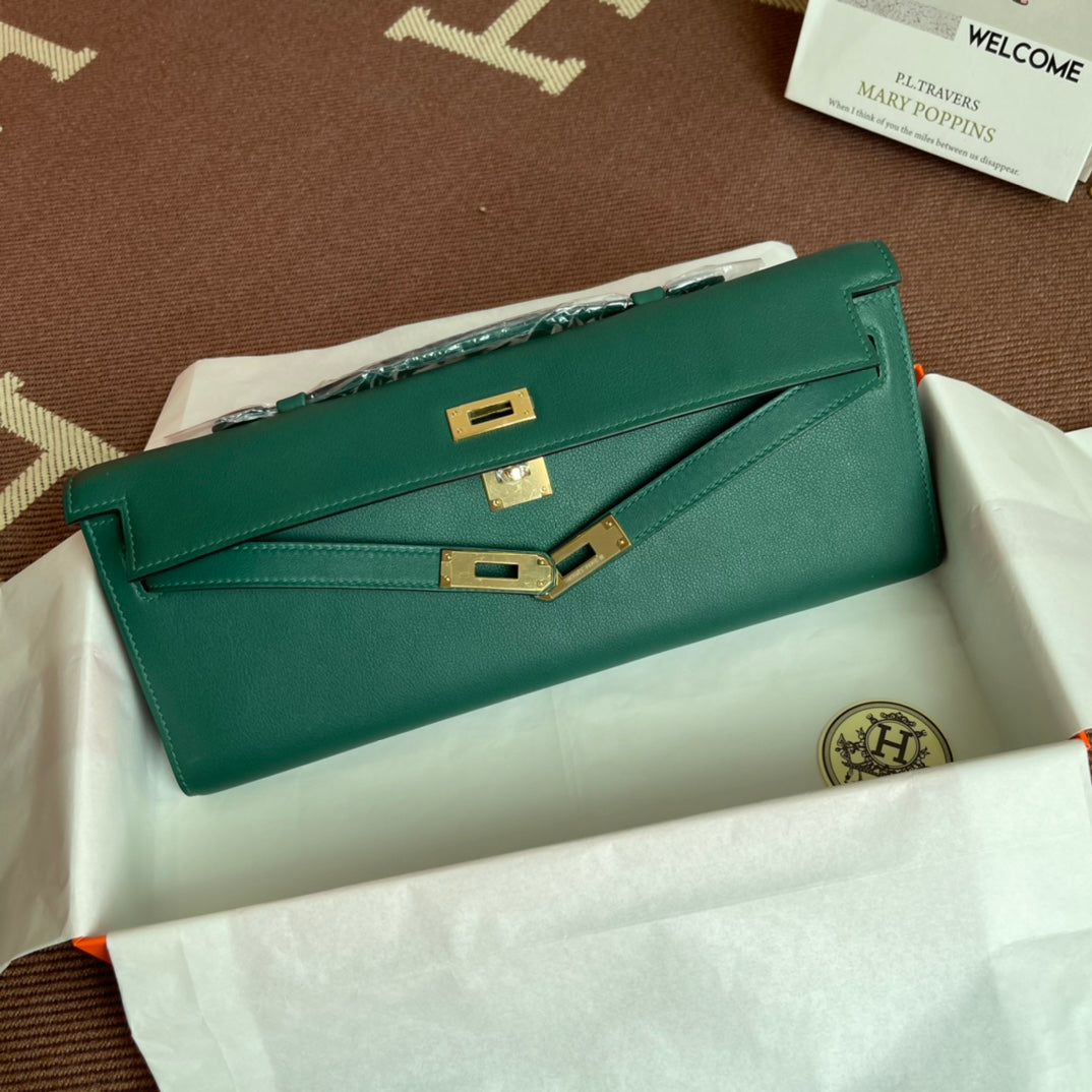 HM Kelly Cut 31cm Cuero Swift Verde Oscuro Ghw