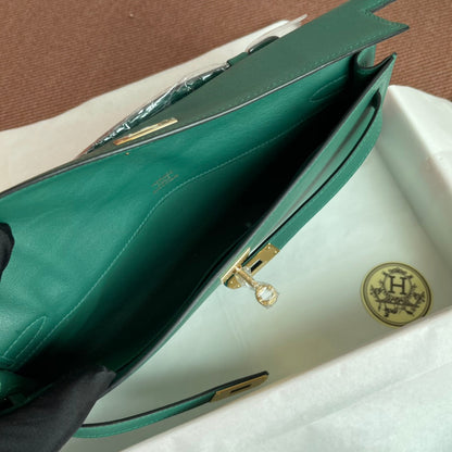 HM Kelly Cut 31cm Cuero Swift Verde Oscuro Ghw