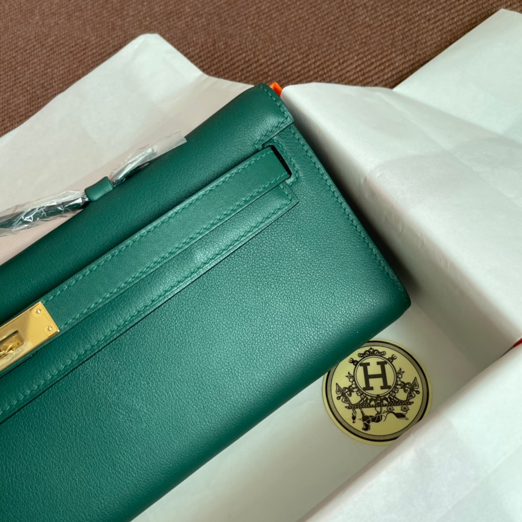 HM Kelly Cut 31cm Cuero Swift Verde Oscuro Ghw