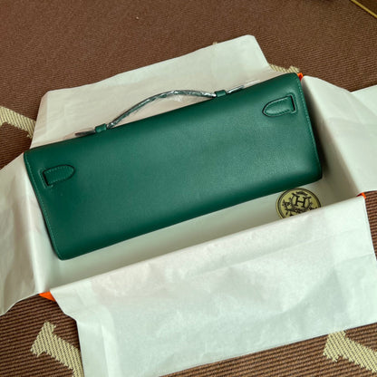 HM Kelly Cut 31cm Cuero Swift Verde Oscuro Ghw