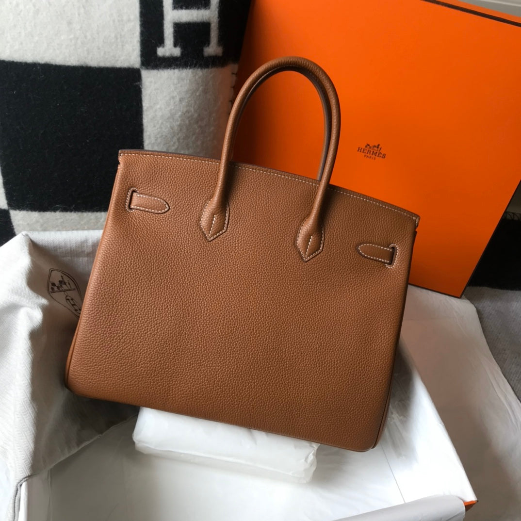 HM BIRKIN 35 CM CUERO TOGO TAN HERRAJES DORADOS