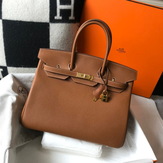 HM BIRKIN 35 CM CUERO TOGO TAN HERRAJES DORADOS