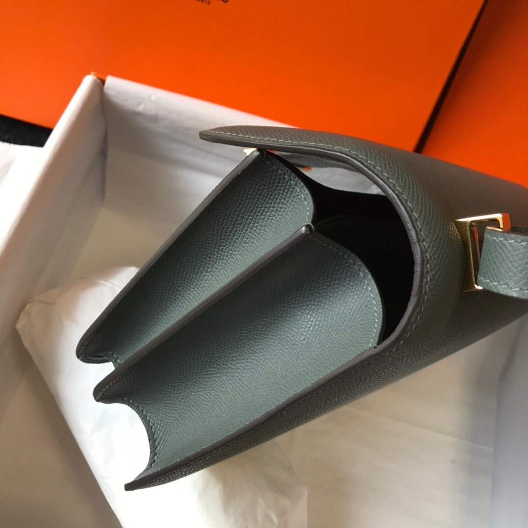 Constance 24 azul naranja, cuero Epsom, herrajes dorados
