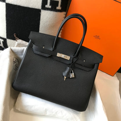BOLSO HM BIRKIN 35 CM NEGRO TOGO HERRAJES PLATEADOS