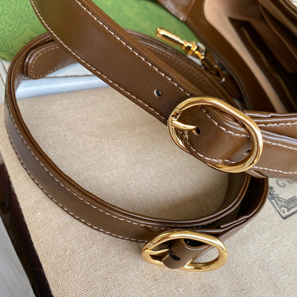 Bolso pequeño gg jackie de 28 cm en lona beige con monograma de piel de becerro marrón