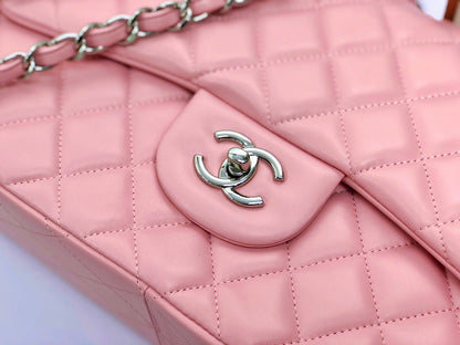 flap bag jumbo 30 pastel pink lambskin silver hardware