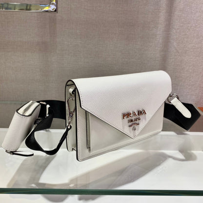 BOLSO SOBRE CON SOLAPA 20 EN PIEL SAFFIANO BLANCA