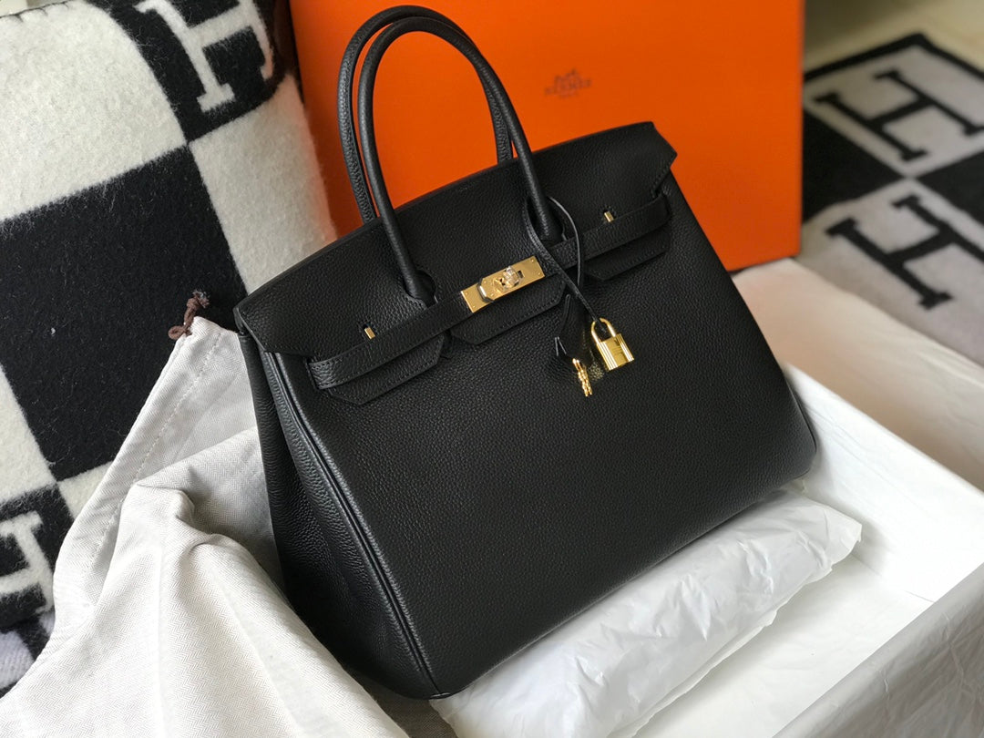 BOLSO HM BIRKIN 35 CM NEGRO TOGO HARDWARE DORADO