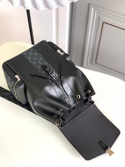 SAC À DOS 45 EN CUIR DE VEAU NOIR ET TOILE ÉCLIPSE MONOGRAMME GUN METAL