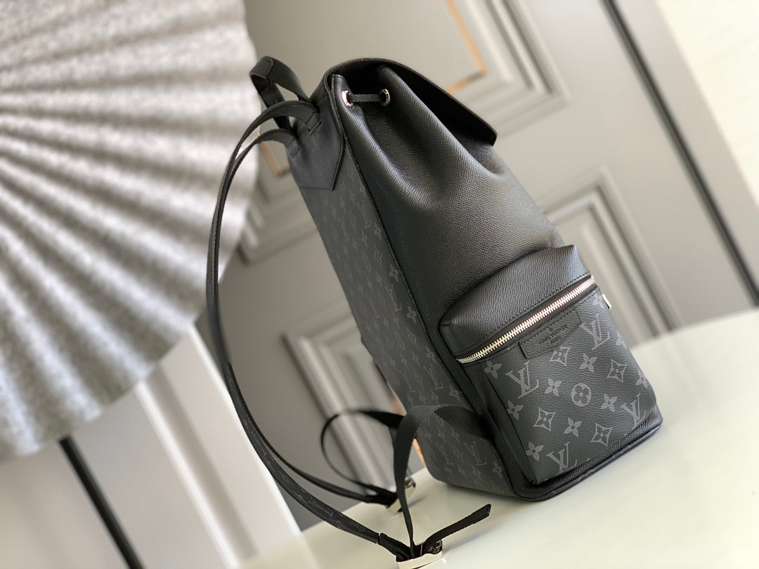 SAC À DOS 45 EN CUIR DE VEAU NOIR ET TOILE ÉCLIPSE MONOGRAMME GUN METAL