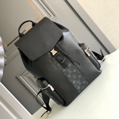SAC À DOS 45 EN CUIR DE VEAU NOIR ET TOILE ÉCLIPSE MONOGRAMME GUN METAL