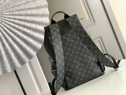 SAC À DOS 45 EN CUIR DE VEAU NOIR ET TOILE ÉCLIPSE MONOGRAMME GUN METAL