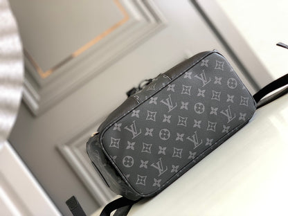 SAC À DOS 45 EN CUIR DE VEAU NOIR ET TOILE ÉCLIPSE MONOGRAMME GUN METAL
