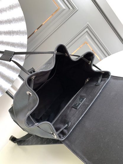 SAC À DOS 45 EN CUIR DE VEAU NOIR ET TOILE ÉCLIPSE MONOGRAMME GUN METAL