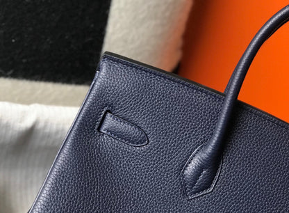BOLSO HM BIRKIN 35 CM AZUL MARINO TOGO HARDWARE DORADO