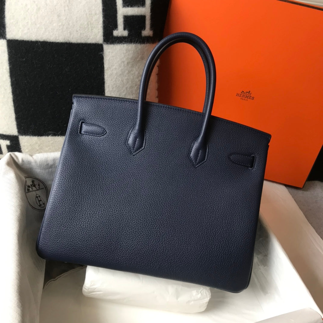 BOLSO HM BIRKIN 35 CM AZUL MARINO TOGO HARDWARE DORADO
