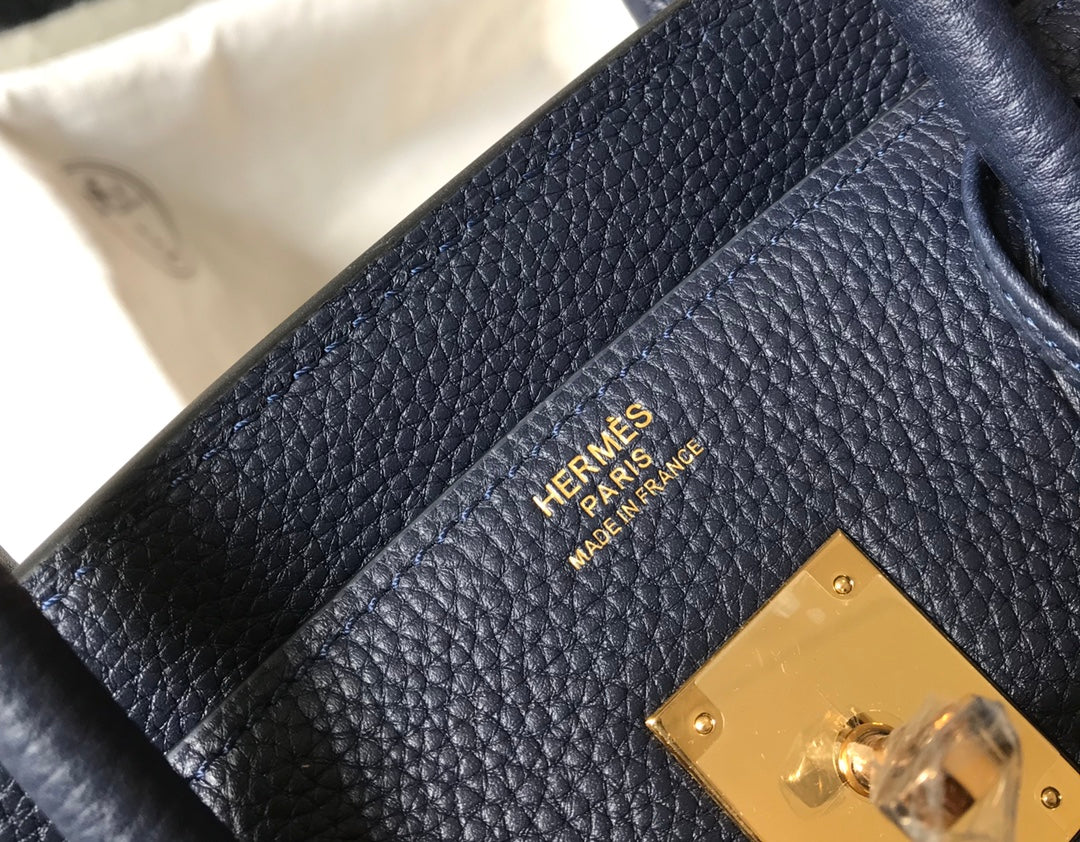 BOLSO HM BIRKIN 35 CM AZUL MARINO TOGO HARDWARE DORADO