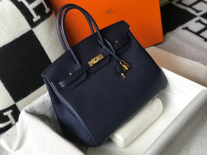 BOLSO HM BIRKIN 35 CM AZUL MARINO TOGO HARDWARE DORADO