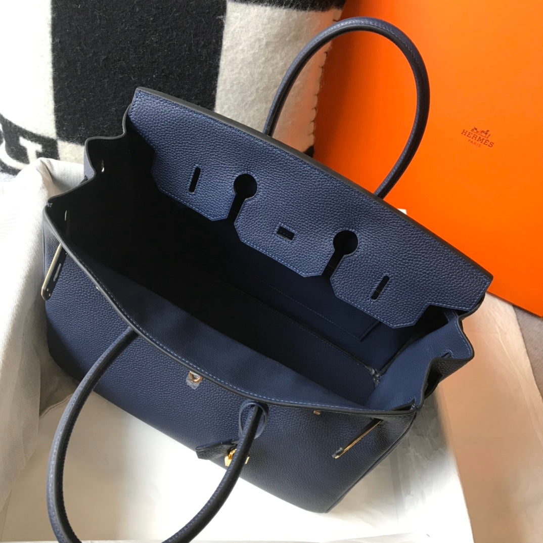 BOLSO HM BIRKIN 35 CM AZUL MARINO TOGO HARDWARE DORADO