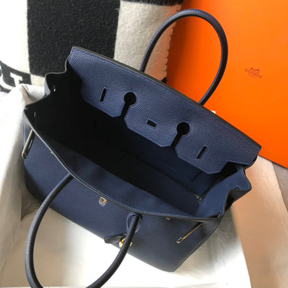 BOLSO HM BIRKIN 35 CM AZUL MARINO TOGO HARDWARE DORADO