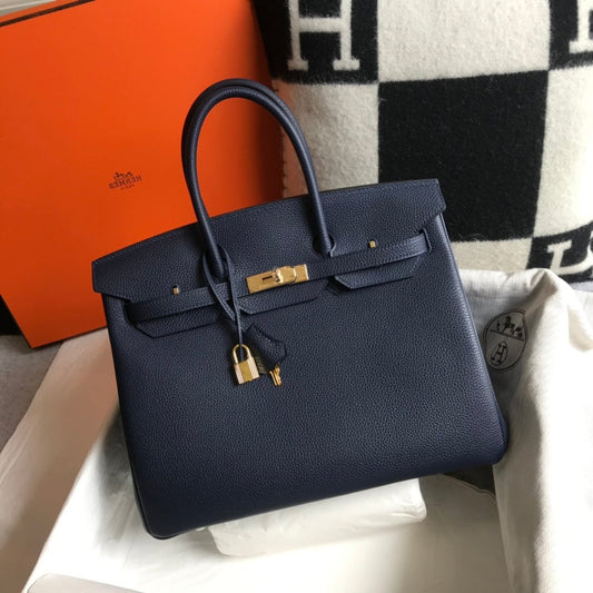 BOLSO HM BIRKIN 35 CM AZUL MARINO TOGO HARDWARE DORADO