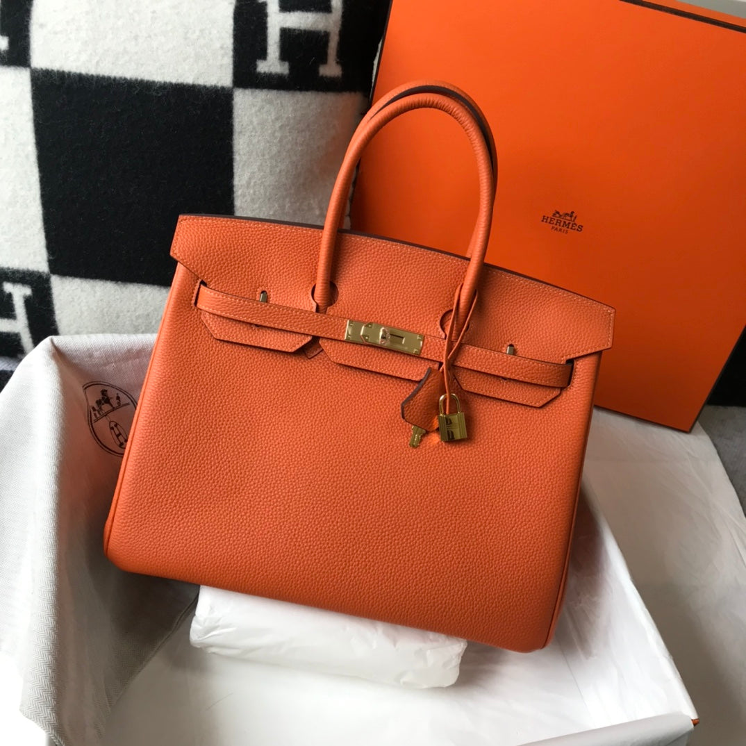 BOLSO HM BIRKIN 35 CM NARANJA TOGO HARDWARE DORADO