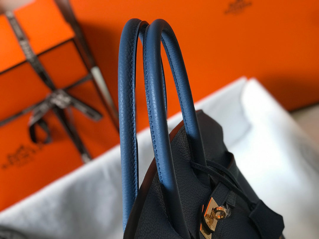 BOLSO HM BIRKIN 35 CM AZURE TOGO HARDWARE DORADO