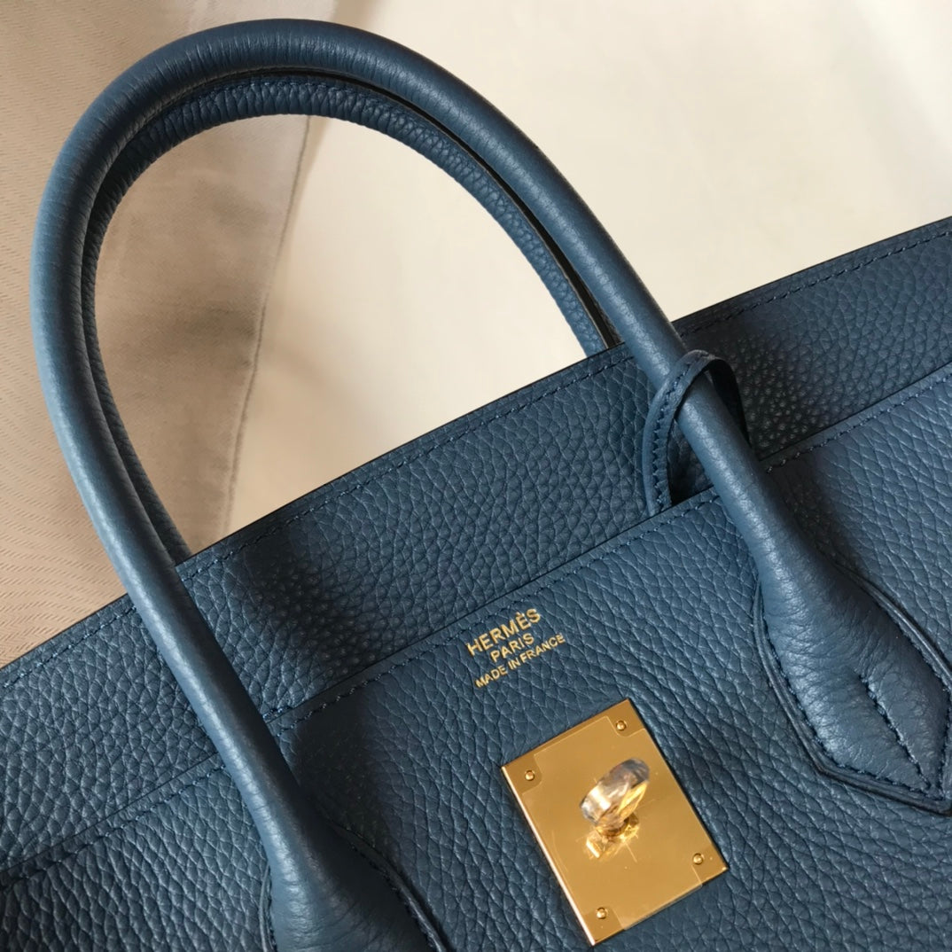 BOLSO HM BIRKIN 35 CM AZURE TOGO HARDWARE DORADO