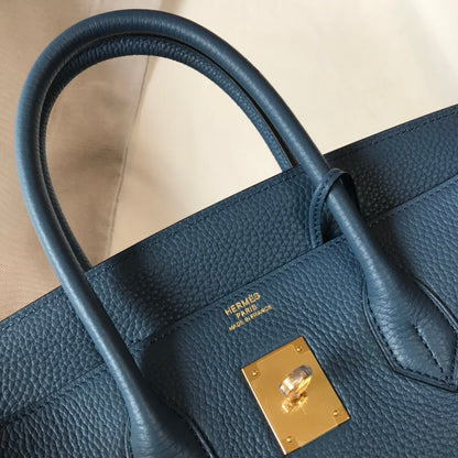 BOLSO HM BIRKIN 35 CM AZURE TOGO HARDWARE DORADO