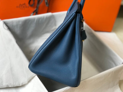 BOLSO HM BIRKIN 35 CM AZURE TOGO HARDWARE DORADO