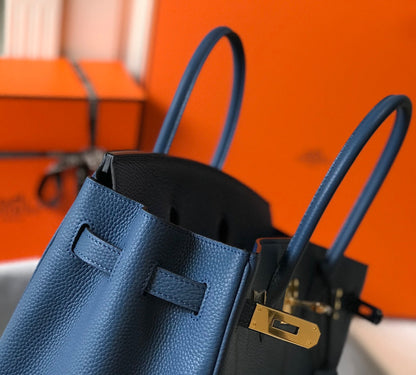 BOLSO HM BIRKIN 35 CM AZURE TOGO HARDWARE DORADO
