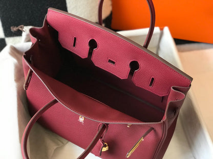 HM BIRKIN 35 CM PIEL TOGO BORGOÑA HERRAJES DORADOS