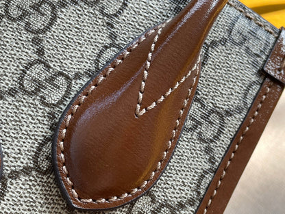 MINI SAC TOTE 20 EN TOILE BEIGE ET CUIR DE VEAU MARRON