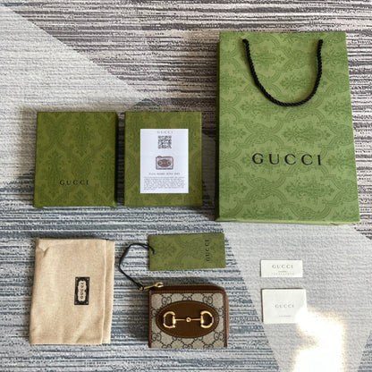 CARTERA GG HORSEBIT 1955 MINI 11 LONA BEIGE Y ÉBANO