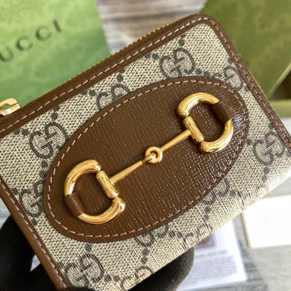CARTERA GG HORSEBIT 1955 MINI 11 LONA BEIGE Y ÉBANO