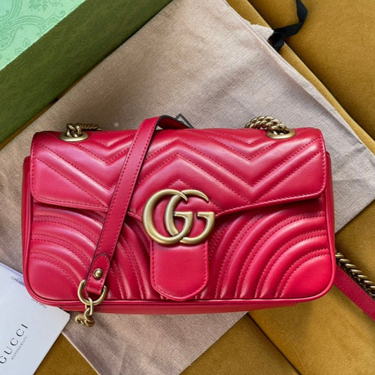 GG MARMONT MATELASS¨¦ LARGE 26 BAG RED PINK CALFSKIN