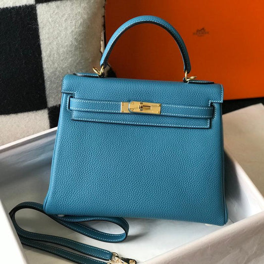 HM KELLY 25 CM AZUL VAQUERO TOGO HARDWARE DORADO